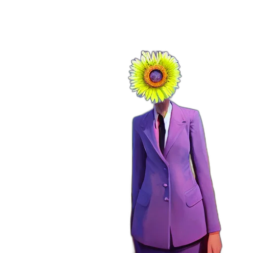 flower, jacket, staff, mask, 3d render, concept art, vaporwave, pixel art transparent PNG cut-out