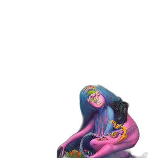 creature, hair, dress, concept art, fantasy art, vaporwave, 3d render, outer space transparent PNG cut-out