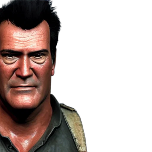 face, 3d render, photorealistic, concept art, comic book art, screenshot, bruce, campbell transparent PNG cut-out