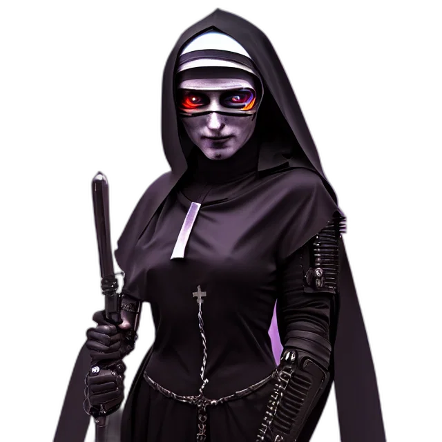 staff, concept art, cyberpunk, 3d render, fantasy art, dark, nun, warrior transparent PNG cut-out