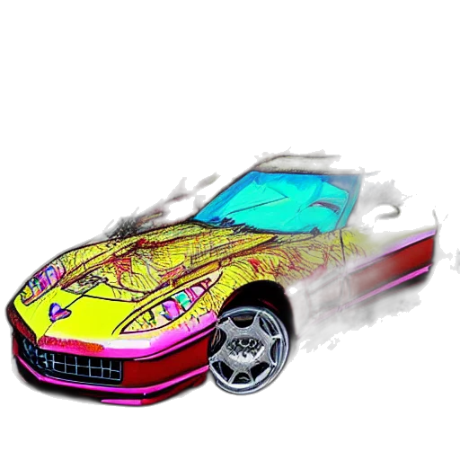 car, jacket, jewelry, weapon, vaporwave, 3d render, concept art, cartoon transparent PNG cut-out