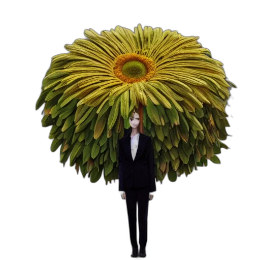 flower, jacket, umbrella, creature, photorealistic, concept art, 3d render, giant transparent PNG cut-out