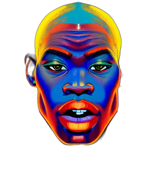 face, mask, cartoon, comic book art, photorealistic, fantasy art, blue, neon transparent PNG cut-out