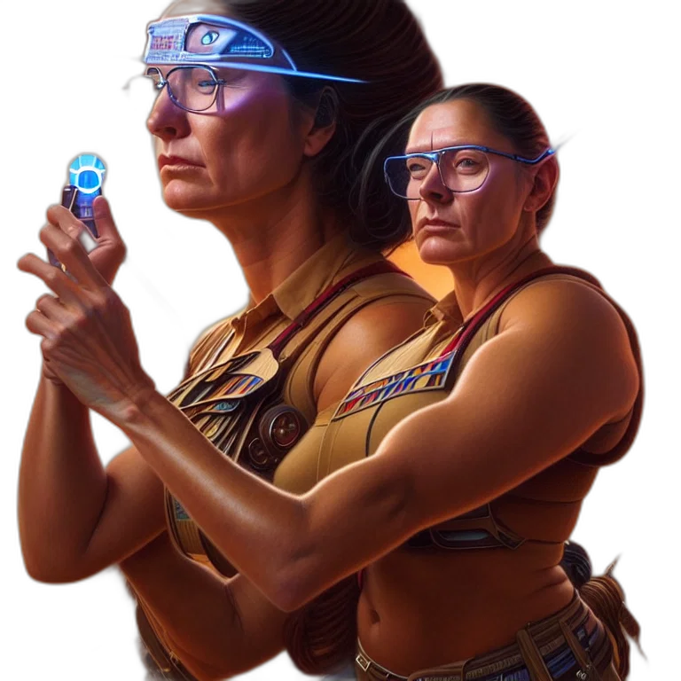 staff, weapon, jewelry, face, concept art, cyberpunk, fantasy art, comic book art transparent PNG cut-out