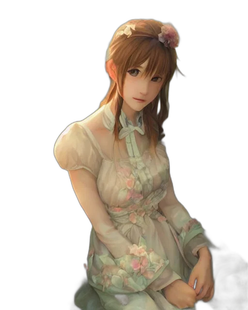dress, face, staff, flower transparent PNG cut-out