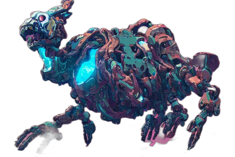 robot, creature, weapon, dragon, concept art, cyberpunk, 3d render, vaporwave transparent PNG cut-out