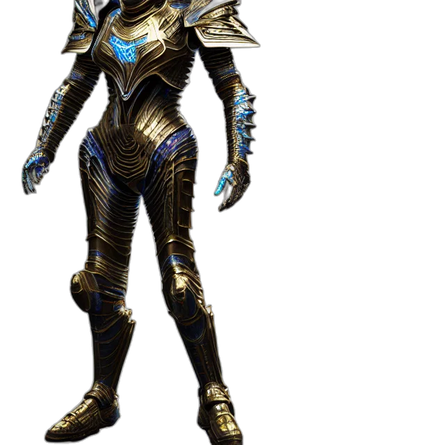 robot, staff, sword, concept art, 3d render, fantasy art, blue, golden transparent PNG cut-out