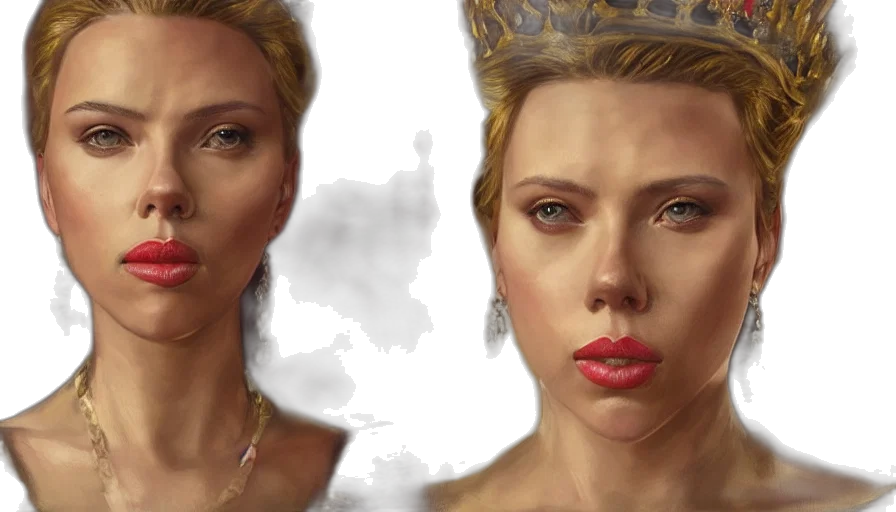 crown, photorealistic, concept art, fantasy art, oil painting, scarlett, johansson, stately transparent PNG cut-out