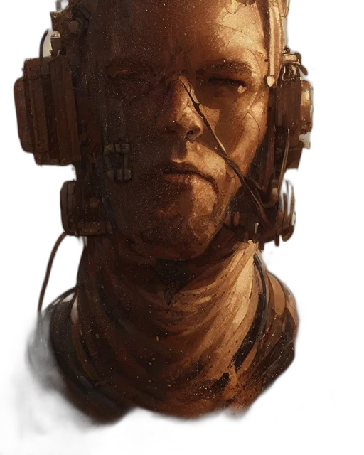 face, robot, mask, staff, concept art, cyberpunk, photorealistic, fantasy art transparent PNG cut-out