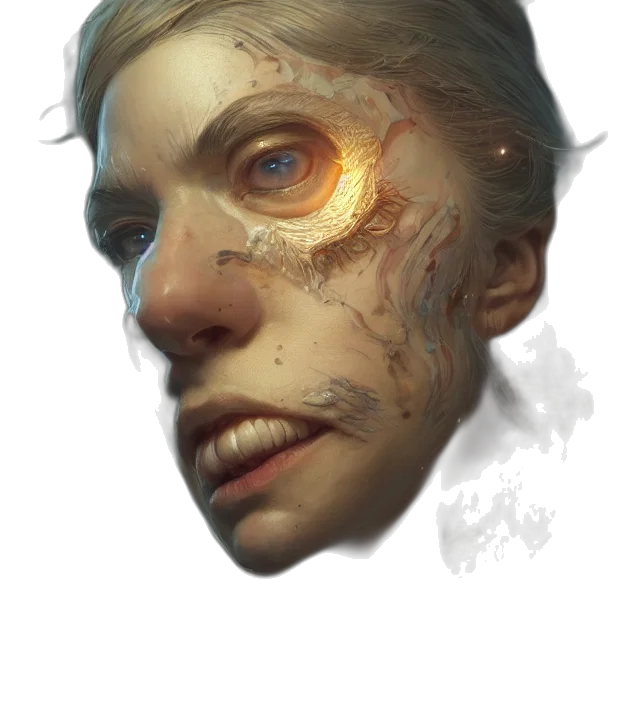 face, mask, robot, creature, concept art, fantasy art, cyberpunk, photorealistic transparent PNG cut-out
