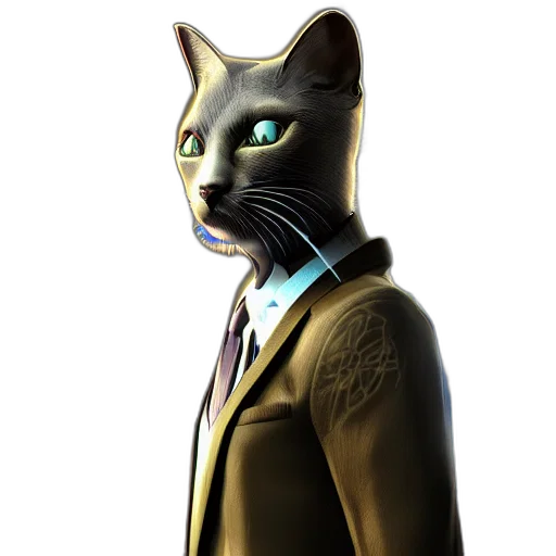 staff, animal, concept art, 3d render, fantasy art, cartoon, cyberpunk, cat transparent PNG cut-out