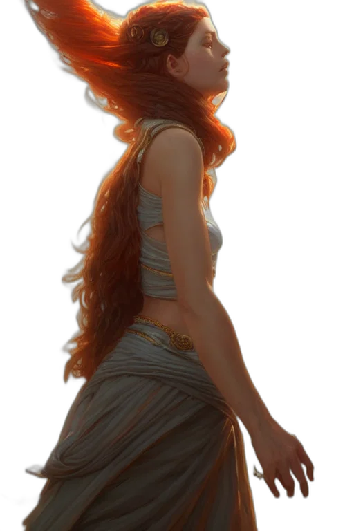 dress, hair, crown, staff, concept art, fantasy art, photorealistic, 3d render transparent PNG cut-out
