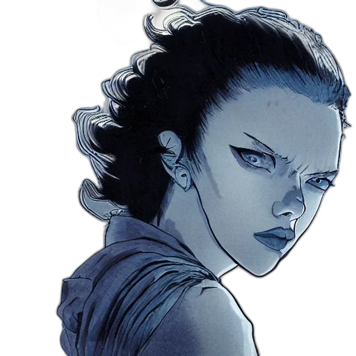 comic book art, concept art, fantasy art, blue, scarlett, johansson, eyes, afro transparent PNG cut-out