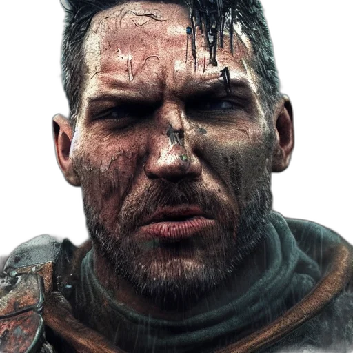 face, weapon, sword, concept art, photorealistic, 3d render, fantasy art, fallout transparent PNG cut-out