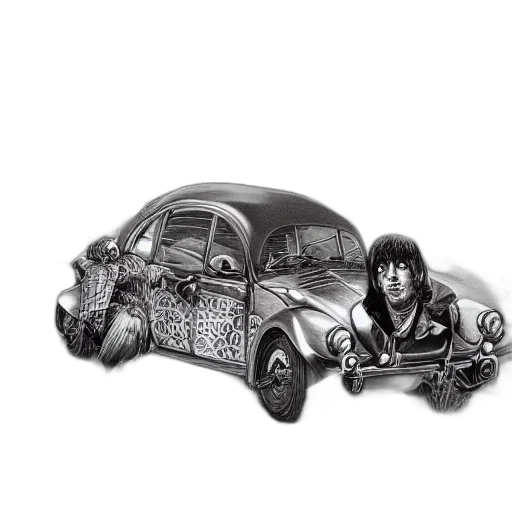 car, photorealistic, pencil sketch, comic book art transparent PNG cut-out