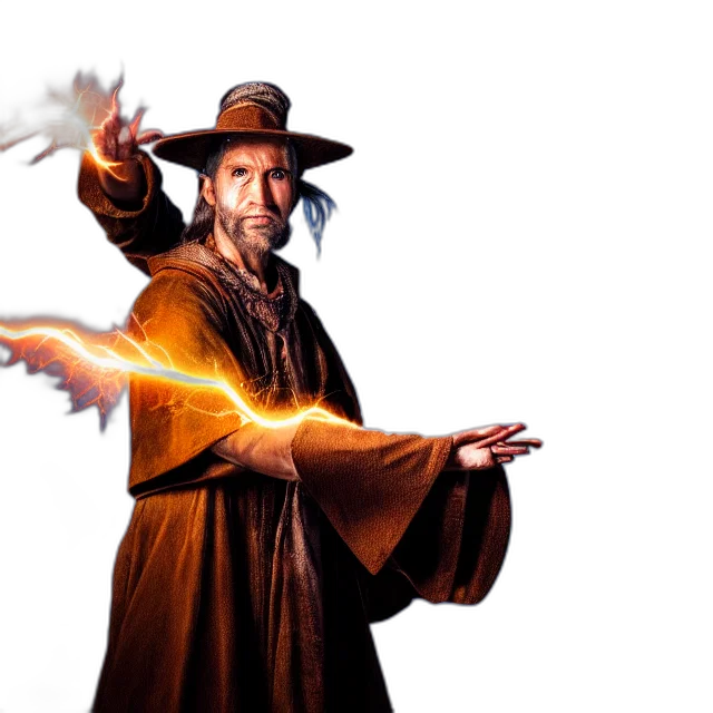 staff, hat, concept art, fantasy art, fire, photo, sorcerer, lightning transparent PNG cut-out