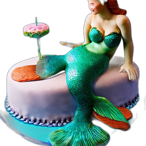 food, 3d render, photorealistic, concept art, underwater, mermaid, cake, advertisement transparent PNG cut-out