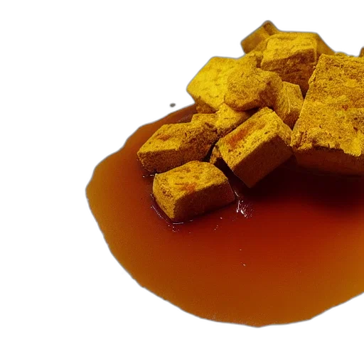food, 3d render, golden, explosion, tofu, bomb, exploding transparent PNG cut-out