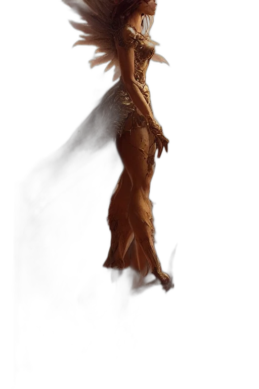 dress, creature, staff, hair transparent PNG cut-out
