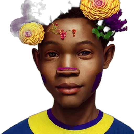 face, crown, flower, mask, photorealistic, concept art, fantasy art, colorful transparent PNG cut-out