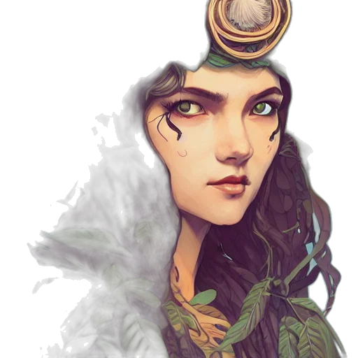 crown, face, fantasy art, concept art, comic book art, watercolor, green, earth tones transparent PNG cut-out