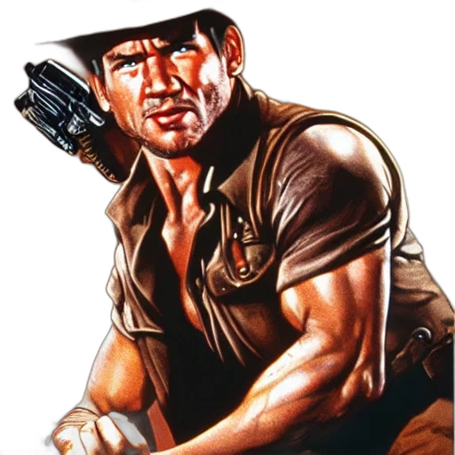 weapon, staff, hat, comic book art, photorealistic, concept art, cartoon, indiana transparent PNG cut-out