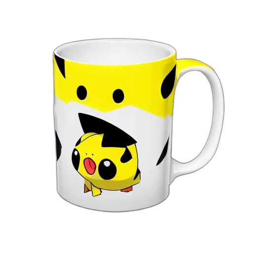3d render, photorealistic, fantasy art, anime, pikachu, mug, advertising, photography transparent PNG cut-out