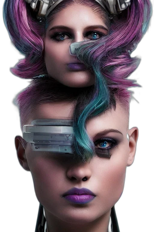 hair, mask, face, robot, cyberpunk, photorealistic, vaporwave, concept art transparent PNG cut-out