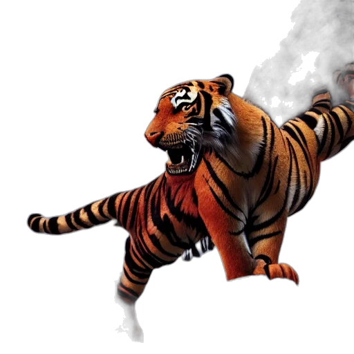 animal, concept art, comic book art, photorealistic, fantasy art, fire, fog, tiger transparent PNG cut-out
