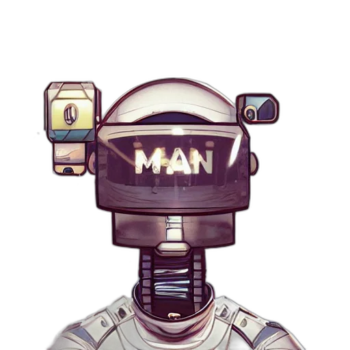 robot, staff, face, mask, pixel art, concept art, comic book art, cyberpunk transparent PNG cut-out