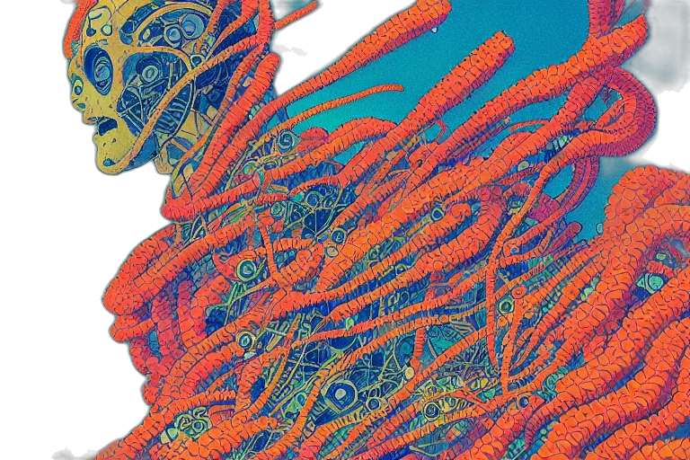 hair, flower, jacket, dragon, comic book art, vaporwave, underwater, outer space transparent PNG cut-out