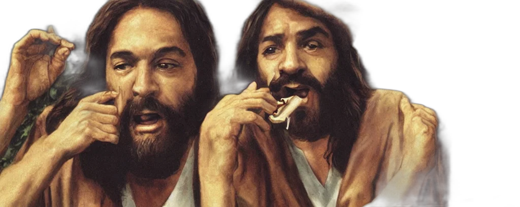 food, photorealistic, oil painting, jesus, christ, smoking, blunt, style transparent PNG cut-out