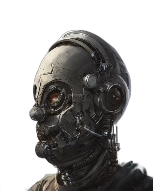 robot, mask, face, creature, cyberpunk, concept art, 3d render, photorealistic transparent PNG cut-out