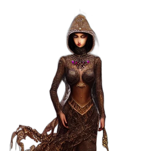 dress, creature, staff, jewelry, fantasy art, concept art, 3d render, comic book art transparent PNG cut-out