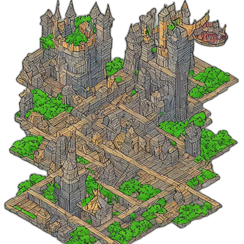 dragon, building, crown, pixel art, fantasy art, concept art, 3d render, city street transparent PNG cut-out