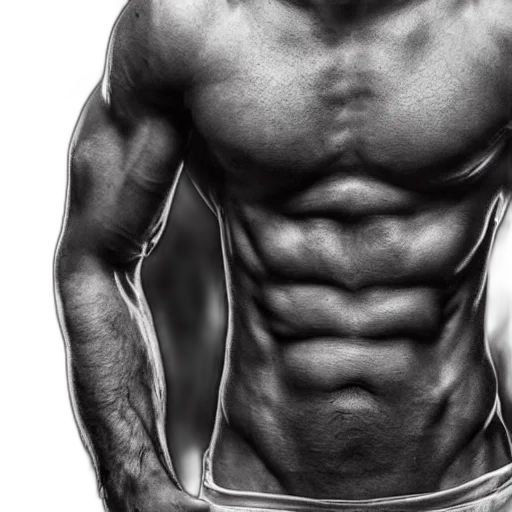 photorealistic, six, pack, abs, neck transparent PNG cut-out