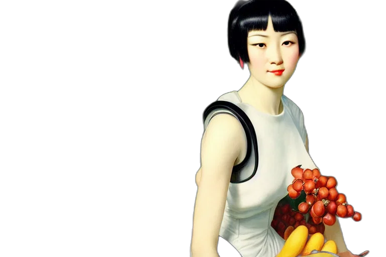 food, robot, dress, photorealistic, oil painting, 3d render, concept art, monochrome transparent PNG cut-out