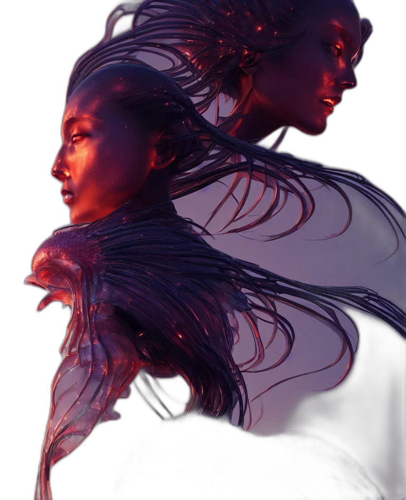 hair, crown, face, concept art, photorealistic, fantasy art, 3d render, neon lights transparent PNG cut-out