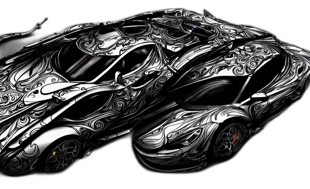 car, dragon, concept art, 3d render, photorealistic, fantasy art, dark, monochrome transparent PNG cut-out