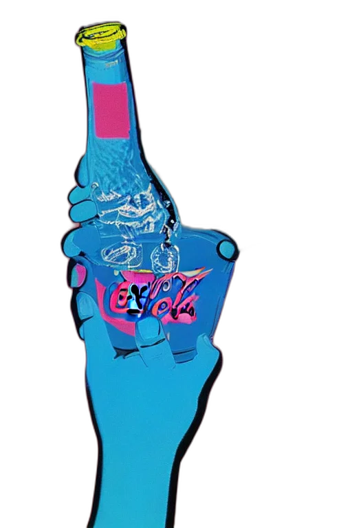 bottle, staff, jacket, jewelry, vaporwave, concept art, 3d render, cyberpunk transparent PNG cut-out