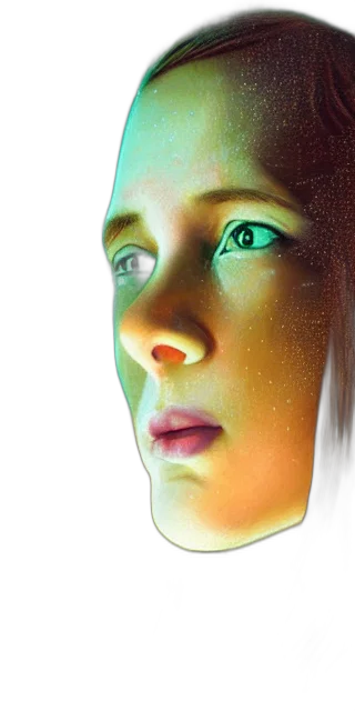 face, robot, mask, hair, photorealistic, 3d render, concept art, cyberpunk transparent PNG cut-out