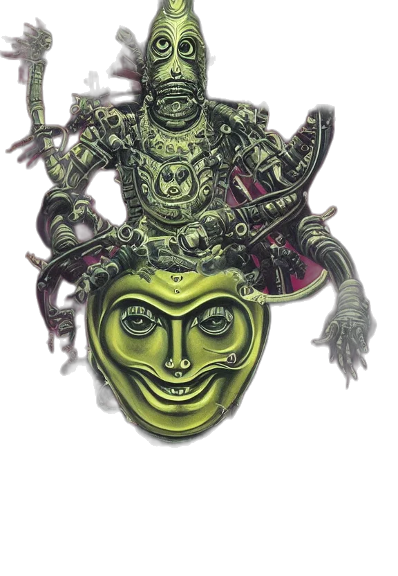 mask, creature, face, crown, concept art, fantasy art, 3d render, comic book art transparent PNG cut-out