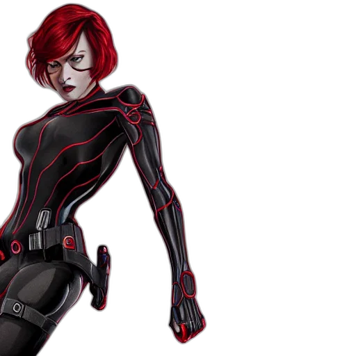 comic book art, concept art, cartoon, 3d render, black, widow, full, body transparent PNG cut-out