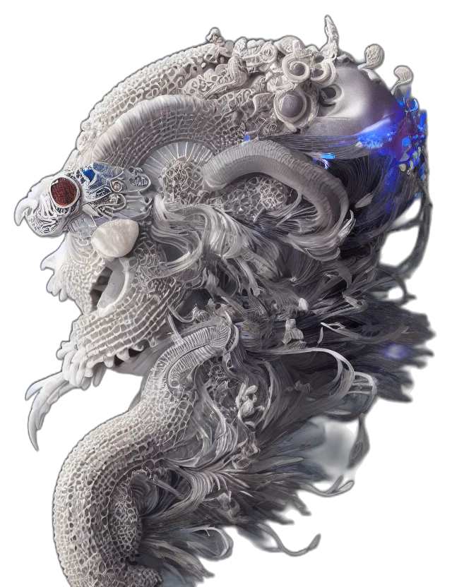 dragon, jewelry, crown, mask, fantasy art, photorealistic, concept art, 3d render transparent PNG cut-out