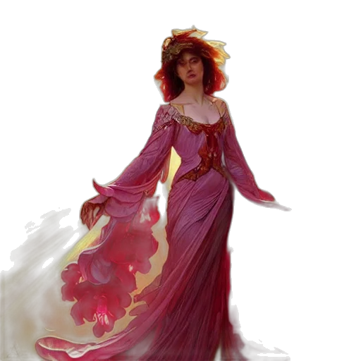 dress, crown, concept art, fantasy art, photorealistic, oil painting, fire, red transparent PNG cut-out