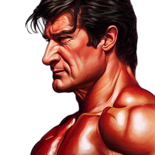 face, photorealistic, comic book art, concept art, oil painting, nathan, fillion, flexing transparent PNG cut-out