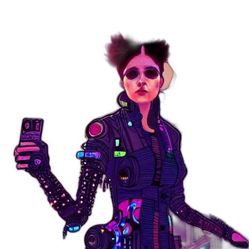 jacket, robot, cyberpunk, concept art, pixel art, comic book art, neon lights, outer space transparent PNG cut-out
