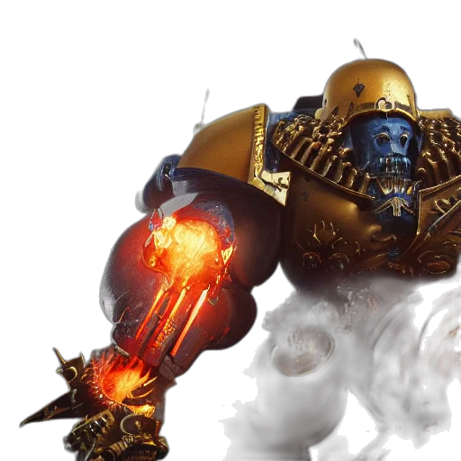 robot, weapon, concept art, fantasy art, 3d render, photorealistic, golden, warhammer transparent PNG cut-out