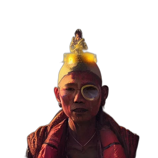 crown, face, staff, mask, concept art, photorealistic, fantasy art, 3d render transparent PNG cut-out