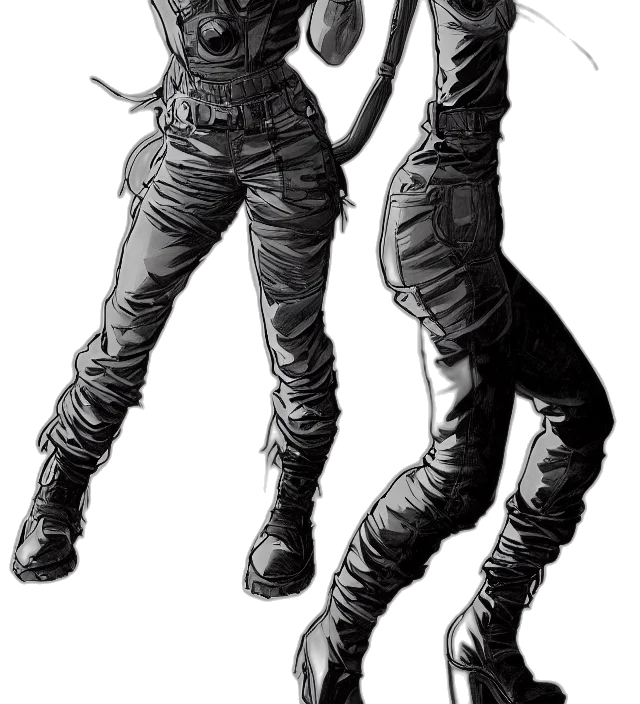 staff, mask, jacket, weapon, comic book art, concept art, cyberpunk, cartoon transparent PNG cut-out